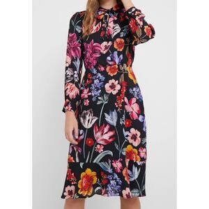 J.CREW Midnight Dutch Floral Midi Dress Tie Neck Long Sleeve Black | Size 4T